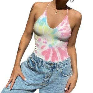 AFRM Hara T-back Rib Bodysuit Tie Dyed Spiral Size XS NWOT